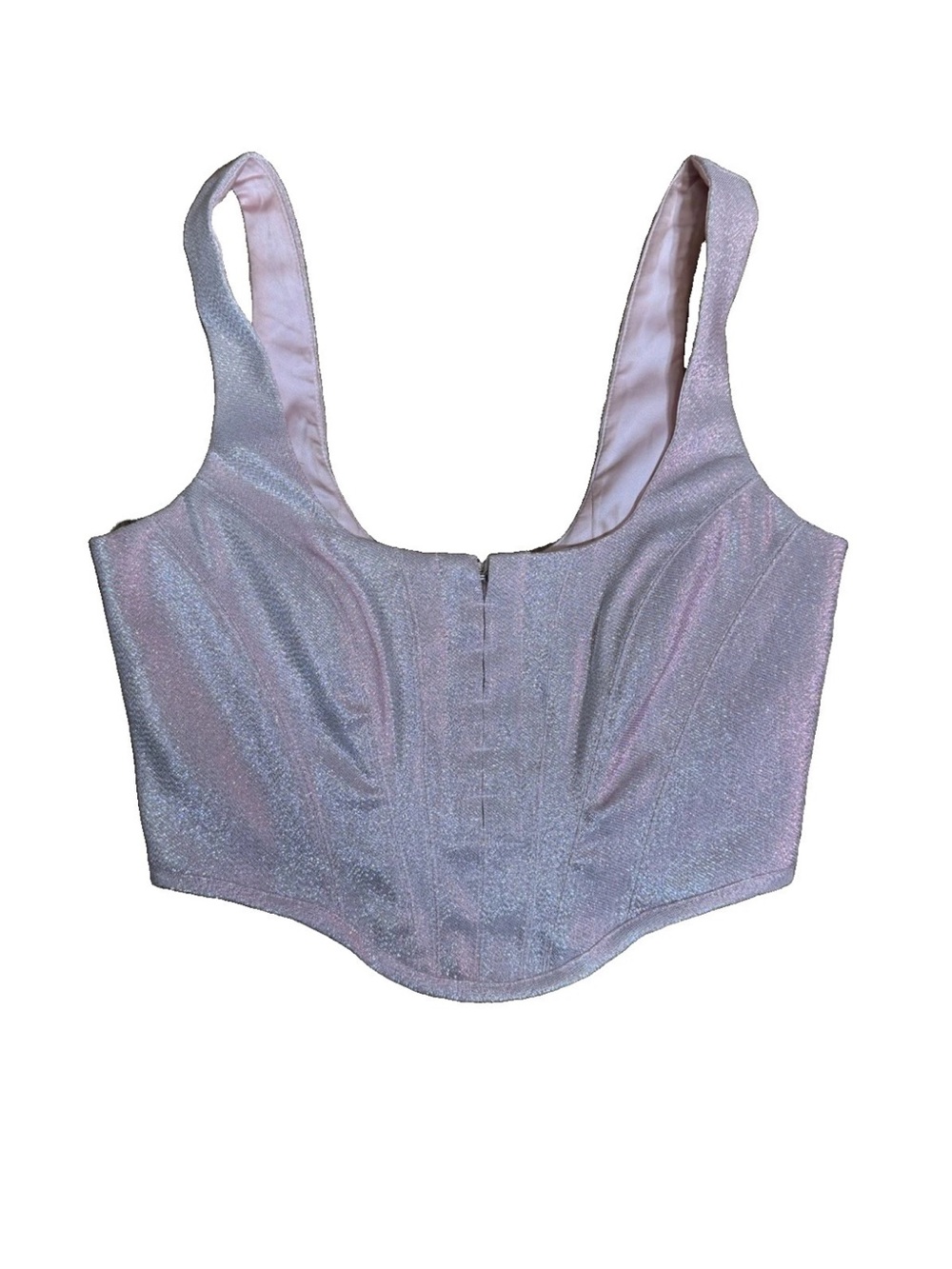 White Fox Boutique Metallic Pink Corset Bustier Crop Top | XS